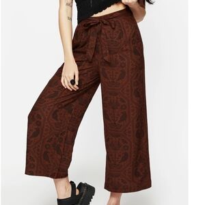 Disturbia Rust Crow Patterned Wide Leg Annabel Tie Waist Pants